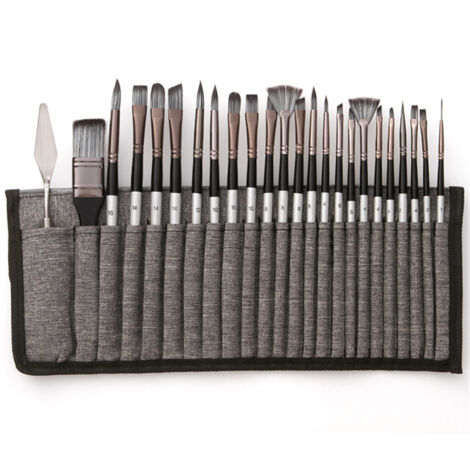 Set pinceaux peinture 2401, manche gris argent, avec trousse en tissu gris