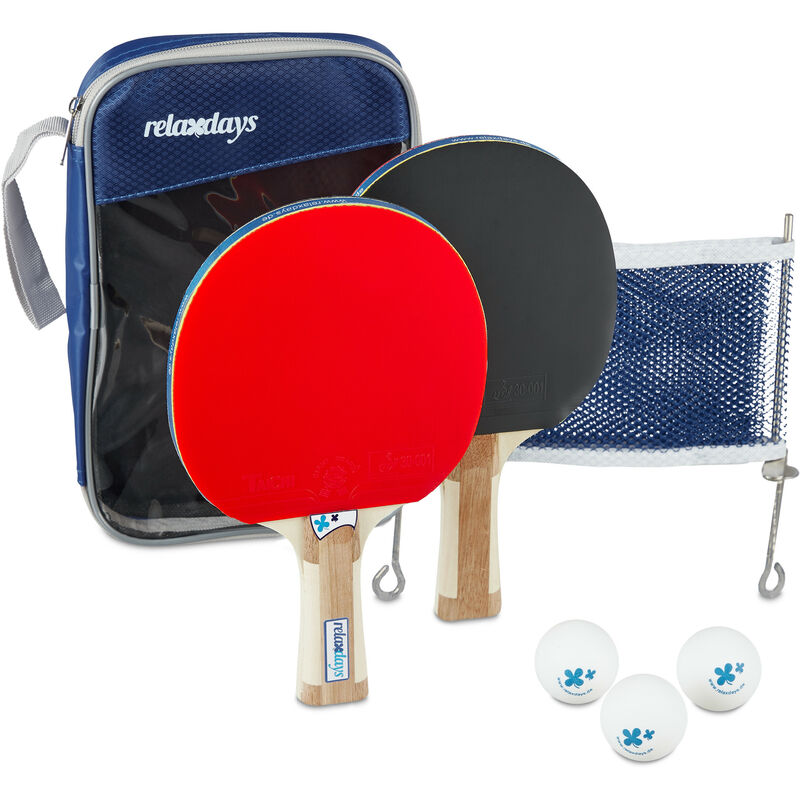 

Set Ping Pong con Red, 2 Palas Tenis de Mesa y 3 bolas de pimpón, Conjunto Pelotas y Paletas con Bolsa, Azul