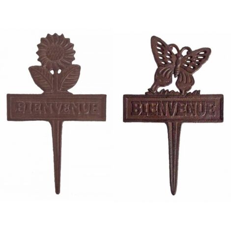Set piques de jardin en fonte "Bienvenue" 19x30cm