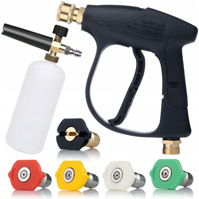 Set pistola idropulitrice 4350PSI 22mm + Set 5 ugelli Rosfix (0°, 15°, 25°, 40°, 60°) + ugello schiuma 1000 ml