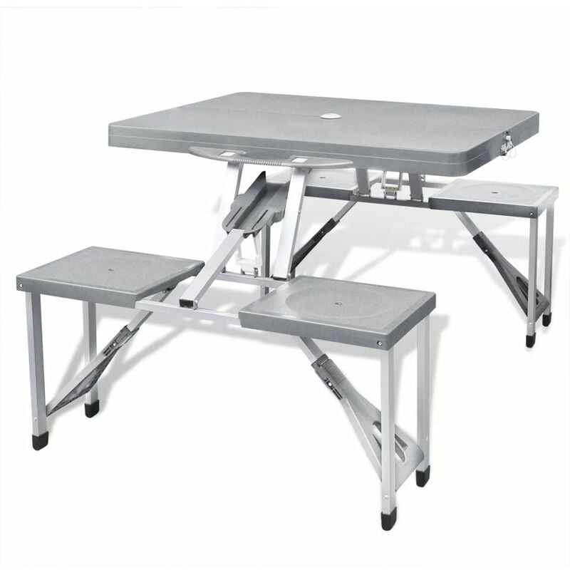 

Set plegable camping 1 mesa 4 taburetes aluminio gris claro