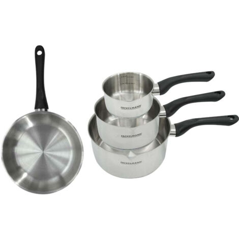 Set poêle 20 cm et 3 casseroles 12 16 et 20 cm en inox Fackelmann Geneva
