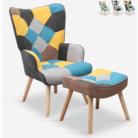 AHD AMAZING HOME DESIGN Set poltrona patchwork + pouf poggiapiedi stile scandinavo Chapty Plus Colore: Patchwork 2