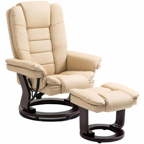 SET POLTRONA RELAX RECLINABILE E POUF POGGIAPIEDI GIREVOLE 79X80X102CM BEIGE