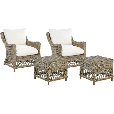 Set poltrone da giardino in rattan naturale con cuscini in cotone bianco Ribolla
