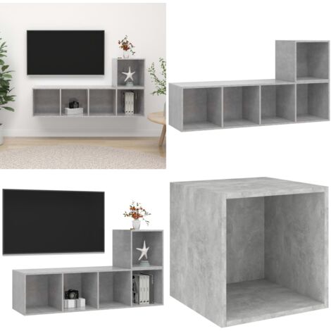 Set Porta TV 2 pz Grigio Cemento in Truciolato - Set armadietto TV - Armadio TV cemento