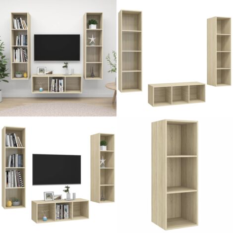 Set Porta TV 3 pz Rovere Sonoma in Truciolato - Armadietto tv - Supporto tv