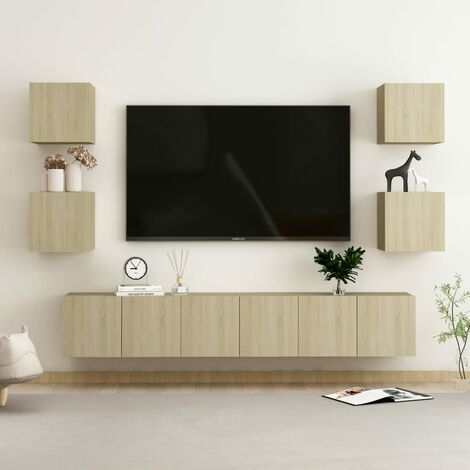 Mobile TV 147,5 x 29,5 x 38,5 cm Tavolo Porta TV Mobile Basso da Soggiorno  con Scomparti Aperti Supporto per TV con Ripiani - Effetto Rovere Zaffiro