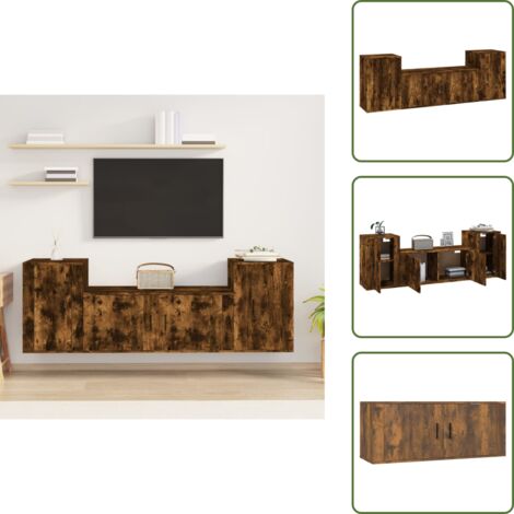 Set porta TV - vidaXL Set Mobili Porta TV 3 pz Rovere Fumo in Legno Multistrato -