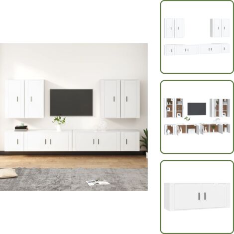 Set porta TV - vidaXL Set Mobili Porta TV 8pz Bianco in Legno Multistrato -