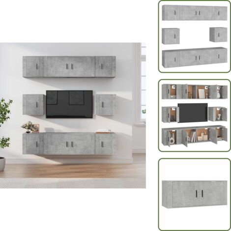 Set porta TV - vidaXL Set Mobili Porta TV 8pz Grigio Cemento in Legno Multistrato -