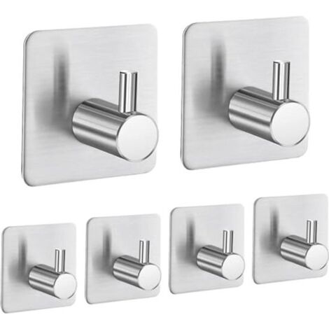 Set portasciugamani senza foratura con 6 ganci autoadesivi argentati, adatto per bagno e cucina.