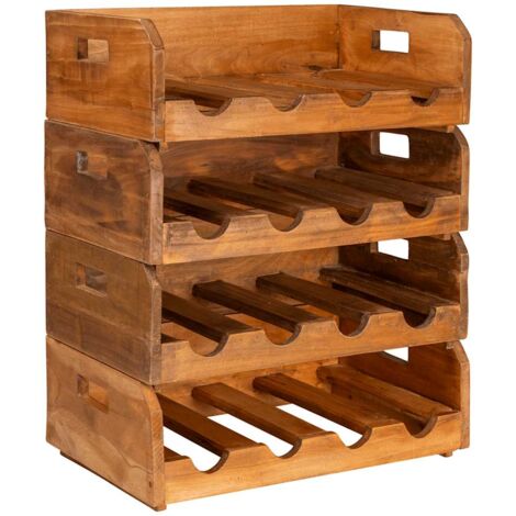 Set Portavini 4pz per 16 Bottiglie in Legno Massello Recuperato vidaXL - Marrone