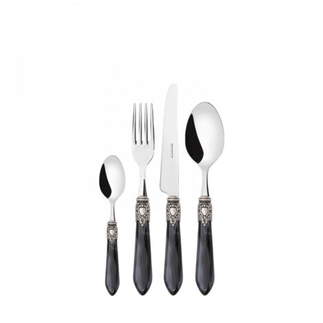 Set posate 24 pezzi in astuccio di legno Oxford ghiera argento antico Nero Madreperla Bugatti