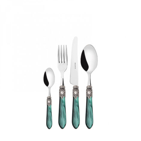 Set posate 24 pezzi in astuccio di legno Oxford ghiera argento antico Verde Madreperla Bugatti