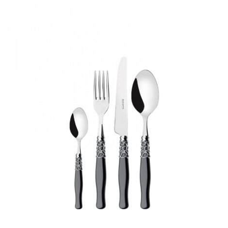 Set posate 24 pezzi in astuccio di legno Selene ghiera cromata Nero Madreperla Bugatti