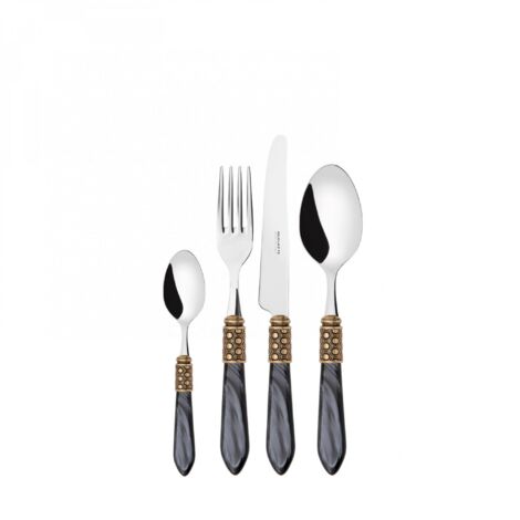 Set posate 24 pezzi in scatola Compact Optical ghiera dorata Nero Madreperla Bugatti