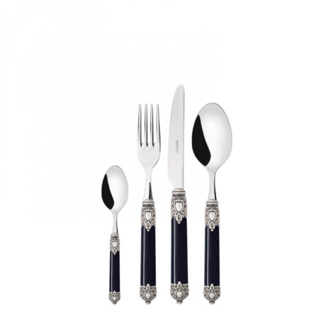 Set posate 24 pezzi in scatola Compact Rinascimento ghiera argento antico Nero Marmorizzato Bugatti