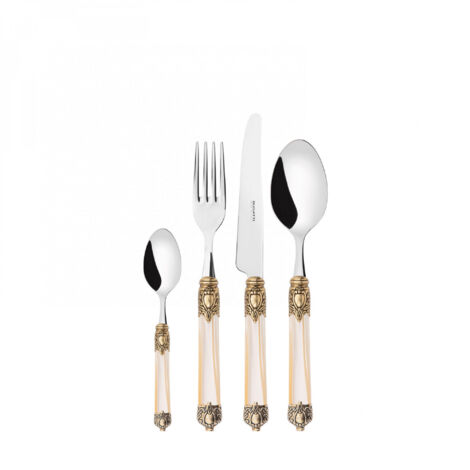 Set posate 24 pezzi in scatola Compact Rinascimento ghiera dorata Avorio Madreperla Bugatti