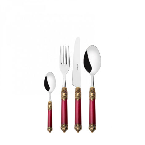 Set posate 24 pezzi in scatola Compact Rinascimento ghiera dorata Rosso Marmorizzato Bugatti