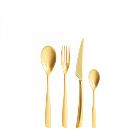Set posate 24 pezzi in scatola regalo con finestra Riviera Gold Oro PVD Sabbiato Bugatti