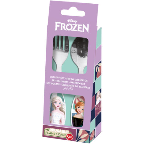 Set Posate in metallo per bambini Disney Frozen, senza BPA, lavabili e riutilizzabili, non adatti a microonde e lavastoviglie