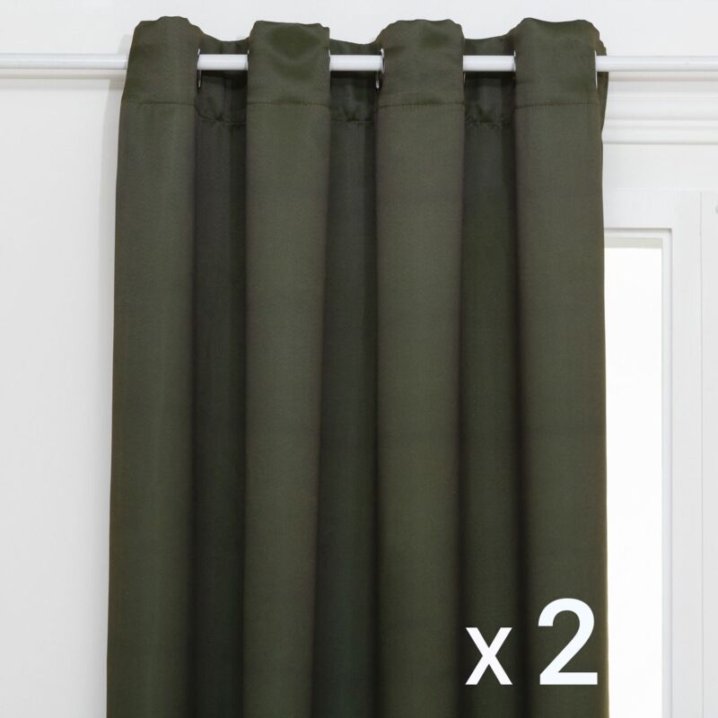 Lot de 2 Rideaux à œillet Occultant Vert Kaki 140 x 260 cm Atmosphera