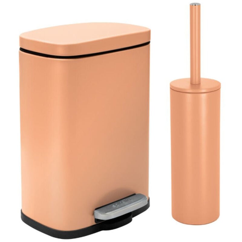 Set Poubelle à pédale 5L & Brosse Wc akira Pêche mat Spirella