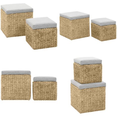 Set Pouf 2 pz in Giunco Grigio - Pouf Giunco - Pouf Rustico