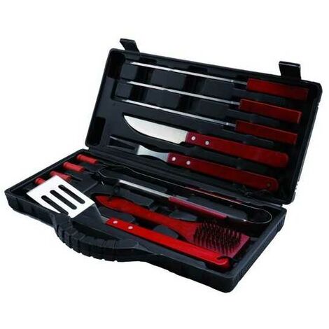 Set pour barbecue Sandrigarden 12 pièces en métal, bois, inox, valise