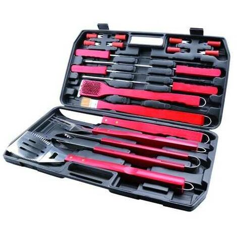 Set pour barbecue Sandrigarden 18 pièces en métal, bois, inox, valise