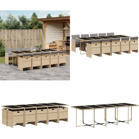 Set Pranzo da Giardino 11 pz con Cuscini Beige Misto Polyrattan - Sedie da giardino - Tavolo da giardino