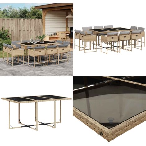 Set Pranzo da Giardino 11 pz con Cuscini Beige Misto Polyrattan - Sedie da giardino - Tavolo da giardino