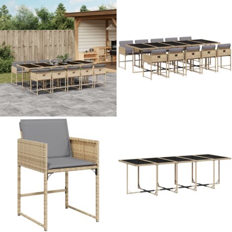 Set Pranzo da Giardino 11 pz con Cuscini Beige Misto Polyrattan - Sedie da giardino - Tavolo da giardino