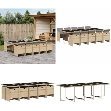 Set Pranzo da Giardino 11 pz con Cuscini Beige Misto Polyrattan - Sedie da giardino - Tavolo da giardino