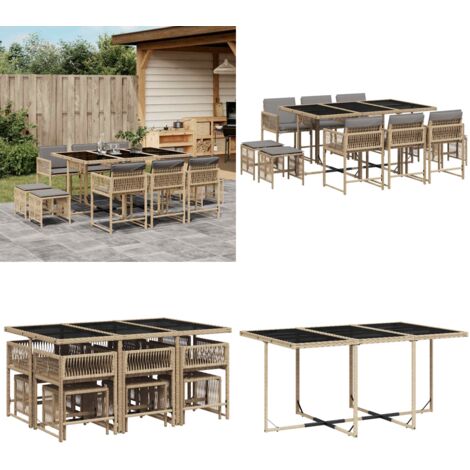 Set Pranzo da Giardino 11 pz con Cuscini Beige Misto Polyrattan - Sedie da giardino - Tavolo da giardino