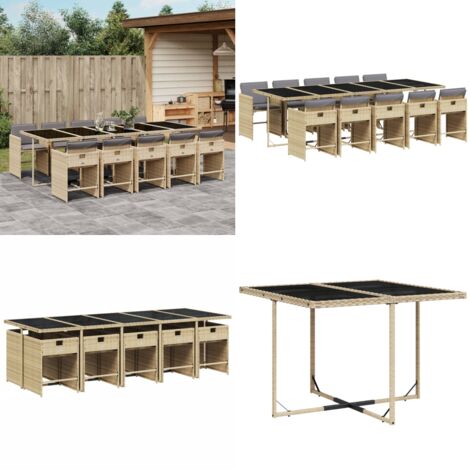 Set Pranzo da Giardino 11 pz con Cuscini Beige Misto Polyrattan - Sedie da giardino - Tavolo da giardino
