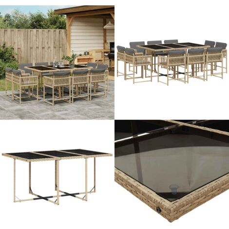 Set Pranzo da Giardino 11 pz con Cuscini Beige Misto Polyrattan - Sedie da giardino - Tavolo da giardino