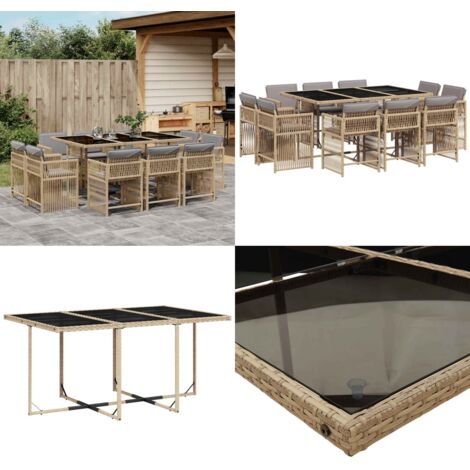 Set Pranzo da Giardino 11 pz con Cuscini Beige Misto Polyrattan - Sedie da giardino - Tavolo da giardino
