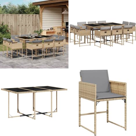 Set Pranzo da Giardino 11 pz con Cuscini Beige Misto Polyrattan - Sedie da giardino - Tavolo da giardino