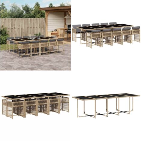 Set Pranzo da Giardino 11 pz con Cuscini Beige Misto Polyrattan - Sedie da giardino - Tavolo da giardino