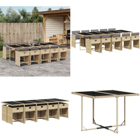 Set Pranzo da Giardino 11 pz con Cuscini Beige Misto Polyrattan - Sedie da giardino - Tavolo da giardino