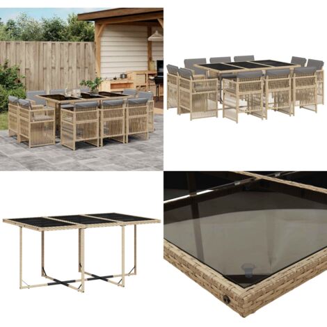Set Pranzo da Giardino 11 pz con Cuscini Beige Misto Polyrattan - Sedie da giardino - Tavolo da giardino