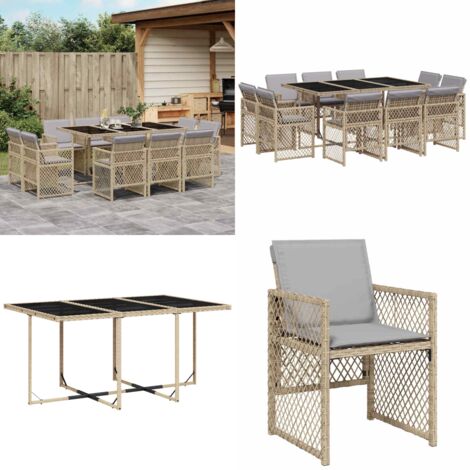 Set Pranzo da Giardino 11 pz con Cuscini Beige Misto Polyrattan - Sedie da giardino - Tavolo da giardino