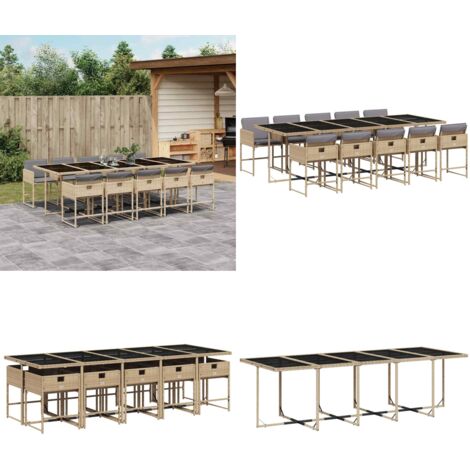 Set Pranzo da Giardino 11 pz con Cuscini Beige Misto Polyrattan - Sedie da giardino - Tavolo da giardino