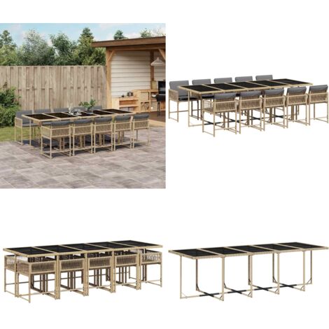 Set Pranzo da Giardino 11 pz con Cuscini Beige Misto Polyrattan - Sedie da giardino - Tavolo da giardino
