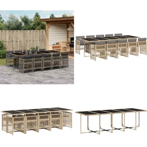 Set Pranzo da Giardino 11 pz con Cuscini Beige Misto Polyrattan - Sedie da giardino - Tavolo da giardino