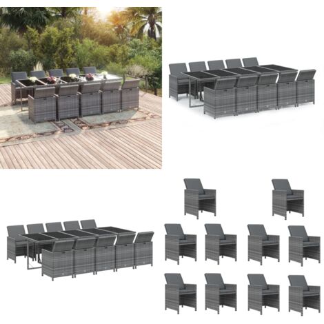 Set Pranzo da Giardino 11 pz con Cuscini in Polyrattan Grigio - Sedie da giardino - Tavolo da giardino