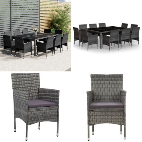 Set Pranzo da Giardino 11pz in Polyrattan Grigio - Tavolo da giardino - Sedie da giardino