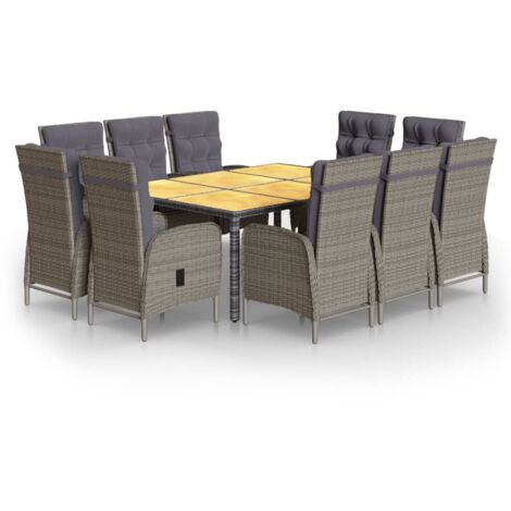 Set Pranzo da Giardino 11pz in Polyrattan Grigio vidaXL